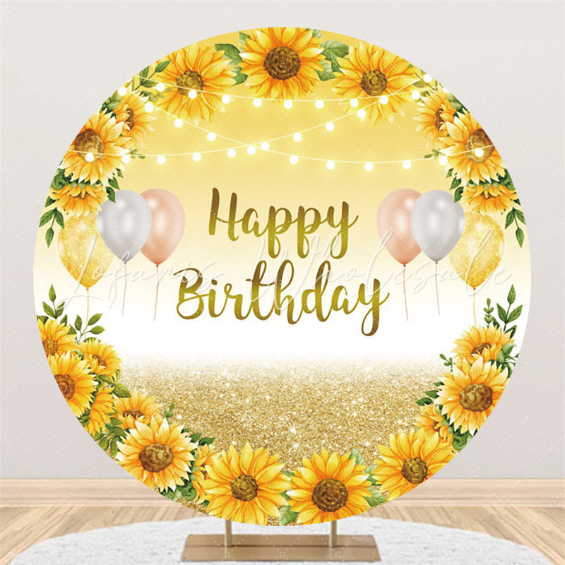 Lofaris Round Golden Sunflower Balloon Happy Birthday Backdrop