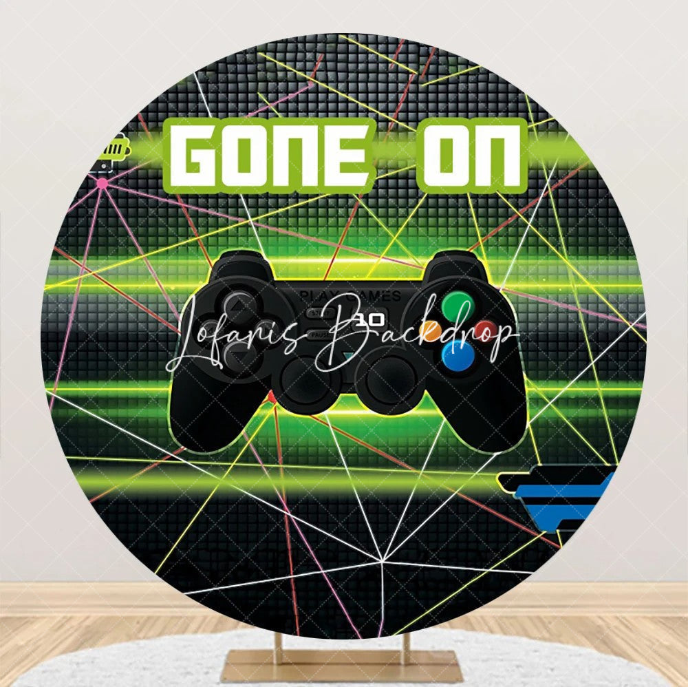 Lofaris Round Gone On Gamepad Black Green Party Backdrop