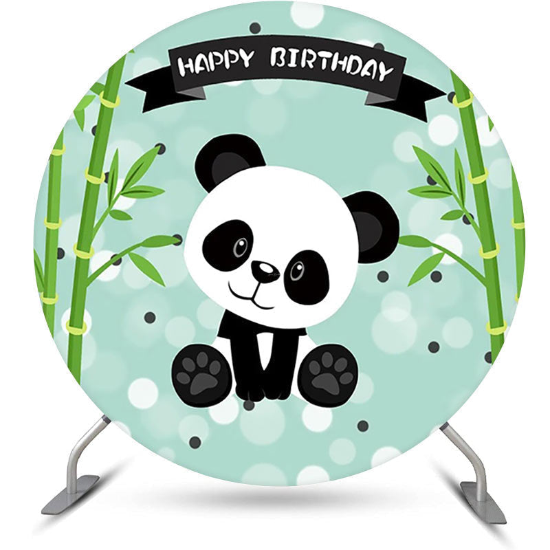 Lofaris Round Green Bamboo Panda Bokeh Birthday Backdrop