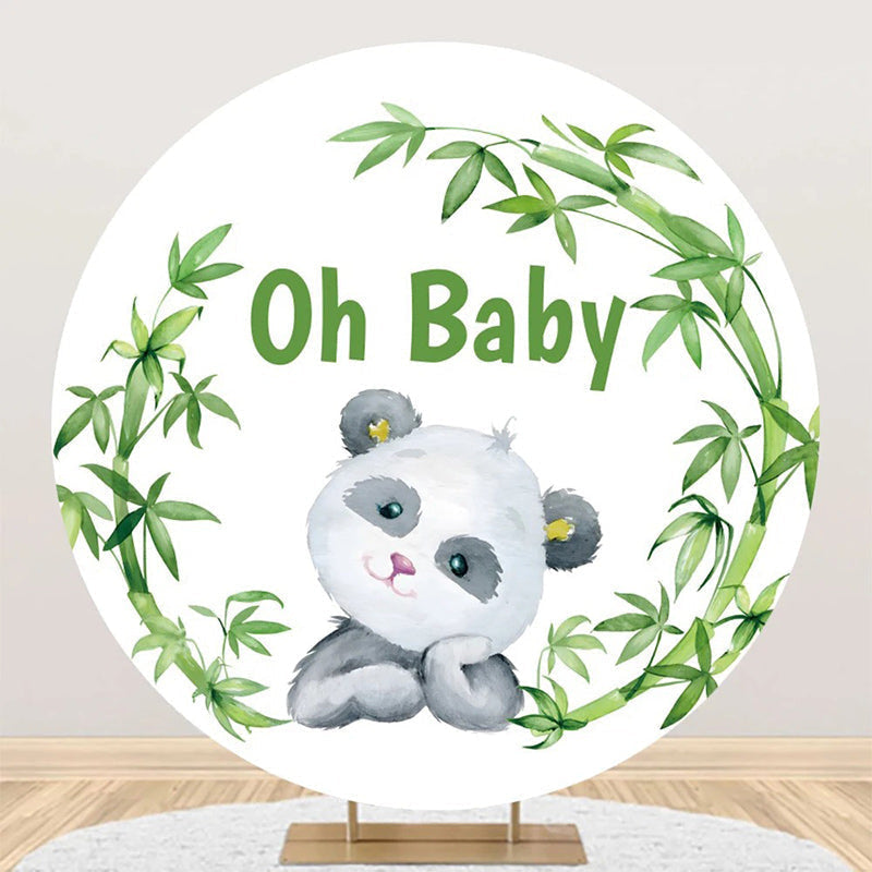 Lofaris Round Green Bamboo Panda White Baby Shower Backdrop