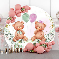 Lofaris Round Green Leaf Teddy Bear Gender Reveal Backdrop