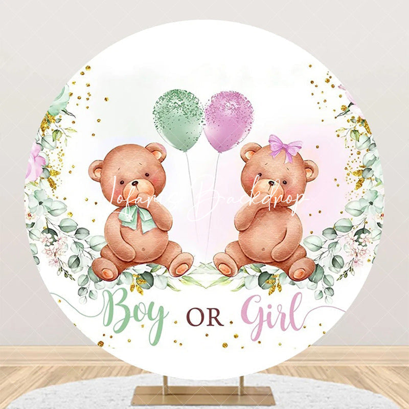 Lofaris Round Green Leaf Teddy Bear Gender Reveal Backdrop