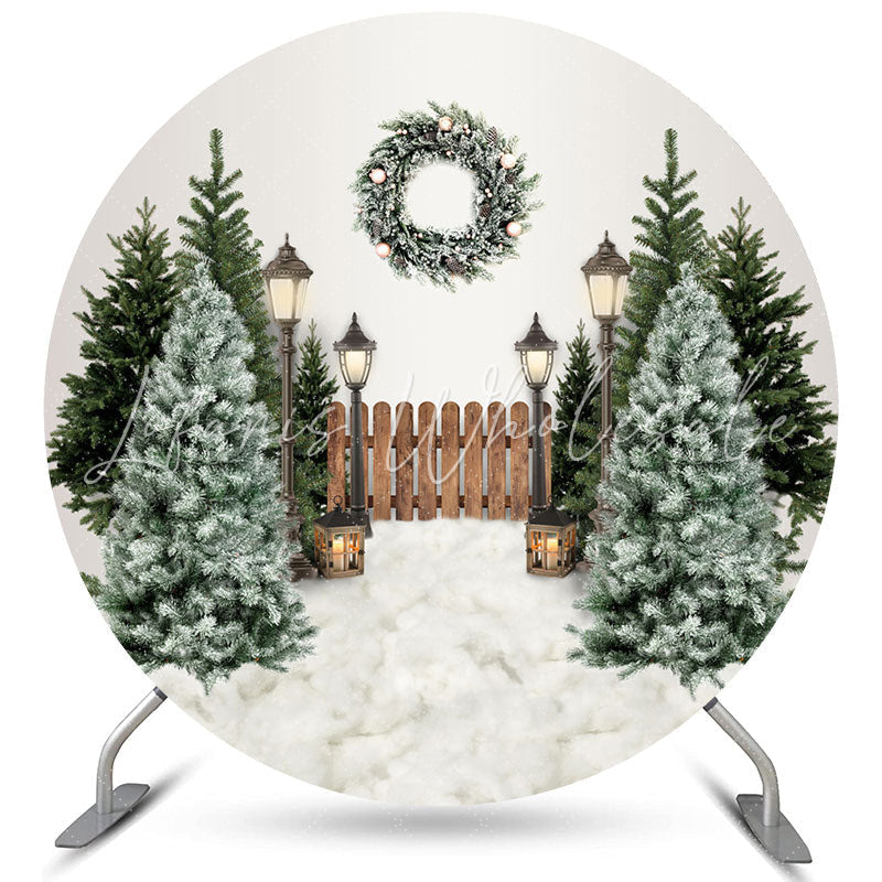 Lofaris Round Greeny Wreath White Merry Christmas Backdrop