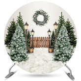 Lofaris Round Greeny Wreath White Merry Christmas Backdrop