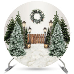 Lofaris Round Greeny Wreath White Merry Christmas Backdrop