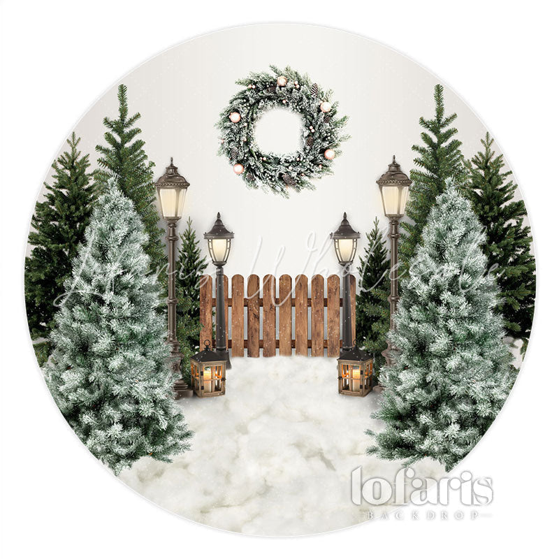 Lofaris Round Greeny Wreath White Merry Christmas Backdrop