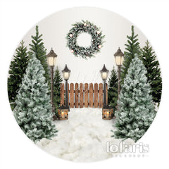 Lofaris Round Greeny Wreath White Merry Christmas Backdrop