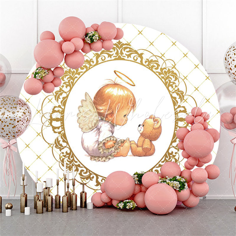 Lofaris Round Litter Baby And Brown Bear Shower Backdrop