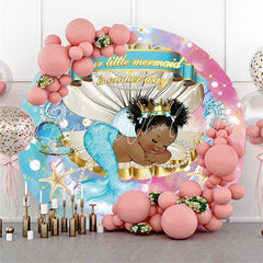 Lofaris Round Little Mermaid Is On Her Way Baby Shower Backdrop