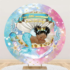 Lofaris Round Little Mermaid Is On Her Way Baby Shower Backdrop