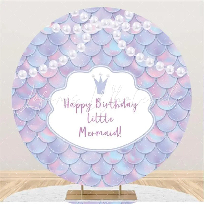 Lofaris Round Little Mermaid Pearl Scales Birthday Backdrop
