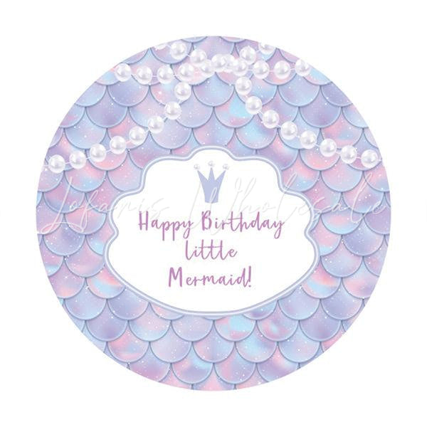 Lofaris Round Mermaid Scales Happy Birthday Backdrop For Girl
