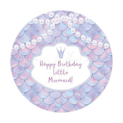 Lofaris Round Mermaid Scales Happy Birthday Backdrop For Girl