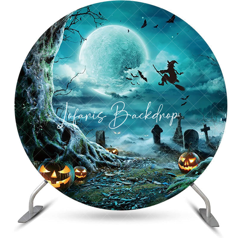 Lofaris Round Moon Night Tree Cemetery Halloween Backdrop
