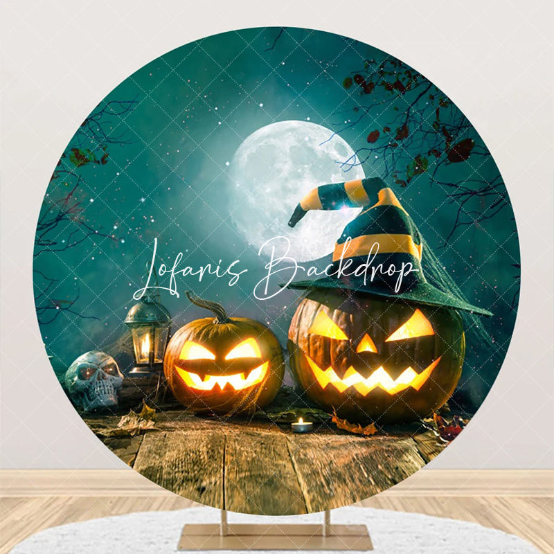 Lofaris Round Moon Night Wooden Floor Halloween Backdrop