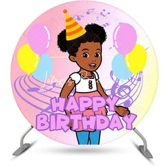 Lofaris Round Musical Balloons Girl Happy Birthday Backdrop
