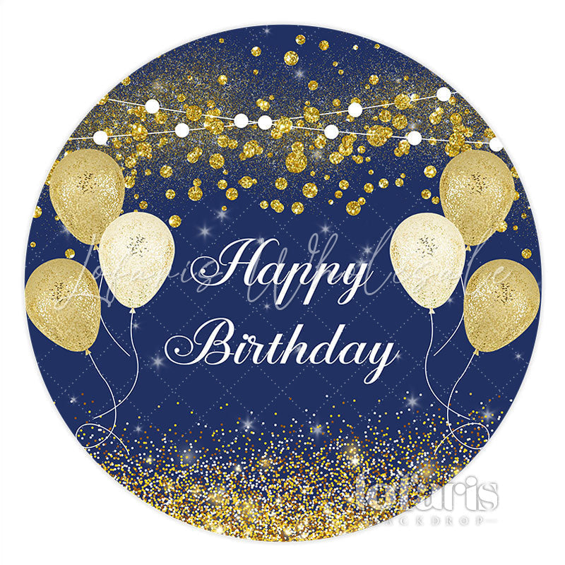 Lofaris Round Navy Blue Ane Golden Happy Birthday Backdrop