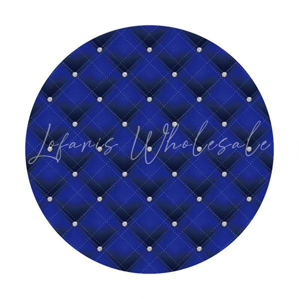 Lofaris Round Navy Blue Silver Dot Happy Birthday Backdrop