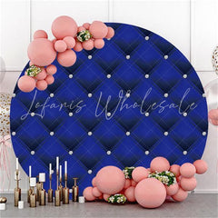 Lofaris Round Navy Blue Silver Dot Happy Birthday Backdrop