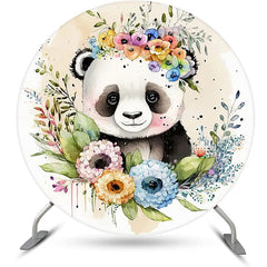 Lofaris Round Panda Floral Greenery Baby Shower Backdrop