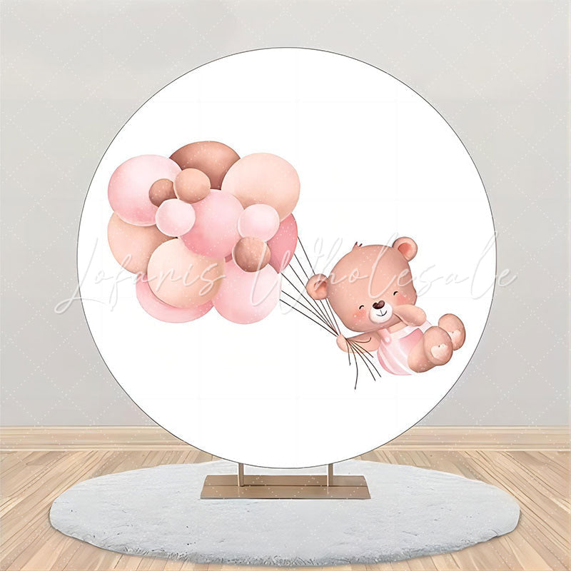 Lofaris Round Pink Balloons Bear Backdrop For Baby Shower