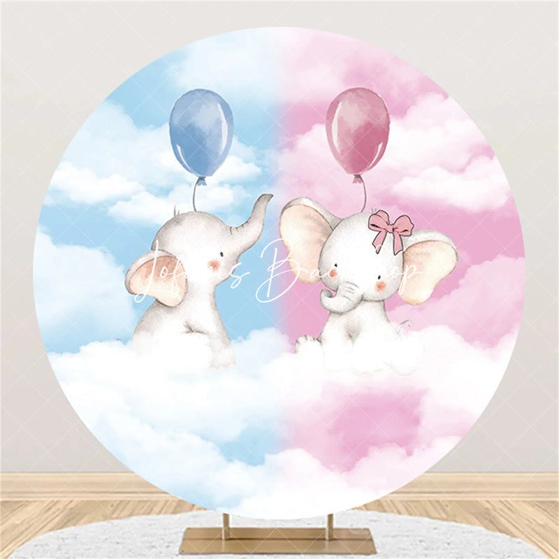Lofaris Round Pink Blue Clould Elephant Baby Shower Backdrop
