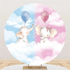 Lofaris Round Pink Blue Clould Elephant Baby Shower Backdrop