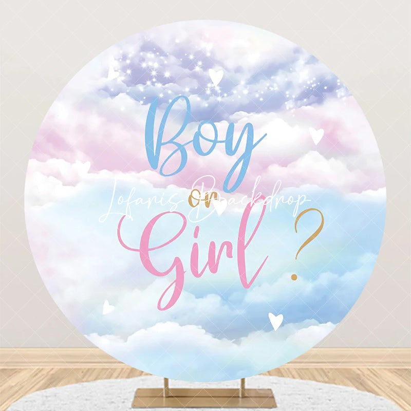 Lofaris Round Pink Blue Purple Clould Gender Reveal Backdrop