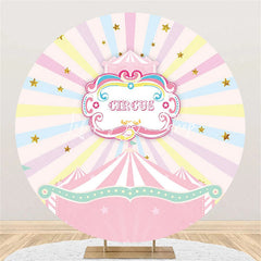 Lofaris Round Pink Circus Stars Rainbow Birthday Backdrop