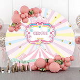 Lofaris Round Pink Circus Stars Rainbow Birthday Backdrop