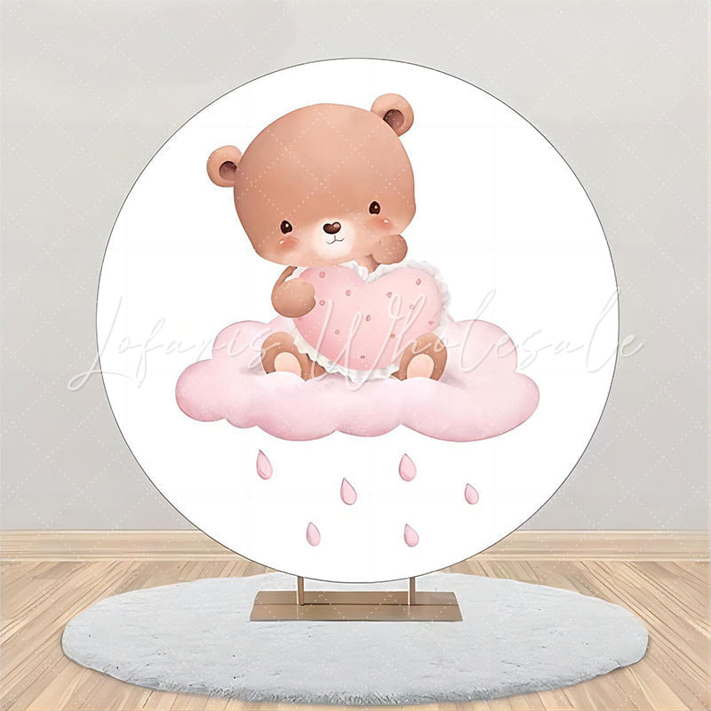 Lofaris Round Pink Cloud Teddy Bear Baby Shower Backdrop