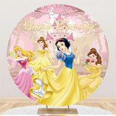 Lofaris Round Pink Princess Themed Happy Birthday Backdrop