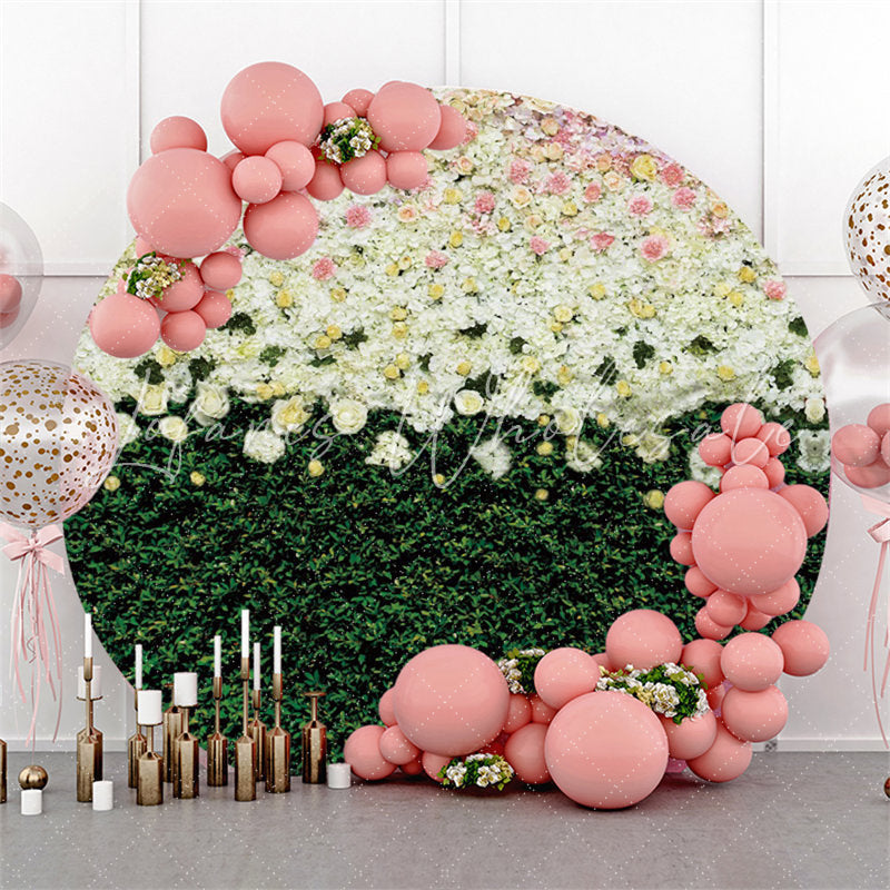 Lofaris Round Pink White Floral Green Leaves Wedding Backdrop