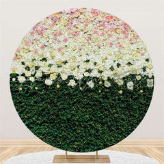 Lofaris Round Pink White Floral Green Leaves Wedding Backdrop