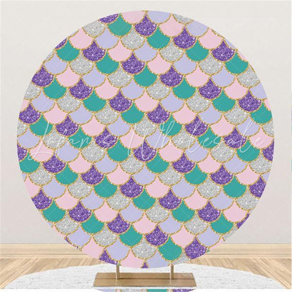 Lofaris Round Purple And Pink Scales Mermaid Themed Backdrop