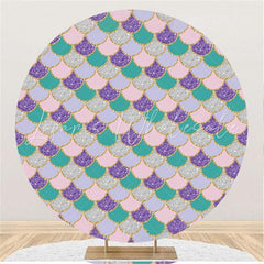 Lofaris Round Purple And Pink Scales Mermaid Themed Backdrop