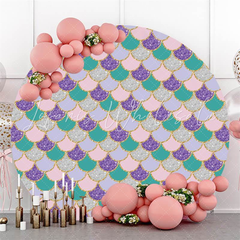 Lofaris Round Purple And Pink Scales Mermaid Themed Backdrop