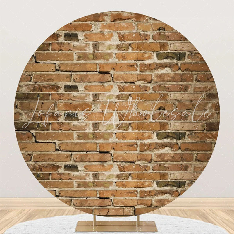 Lofaris Round Retro Faded Brown Brick Wall Party Backdrop