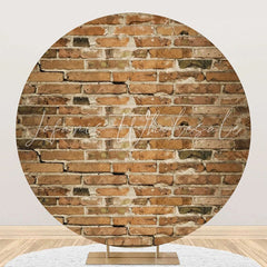 Lofaris Round Retro Faded Brown Brick Wall Party Backdrop