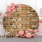 Lofaris Round Retro Faded Brown Brick Wall Party Backdrop