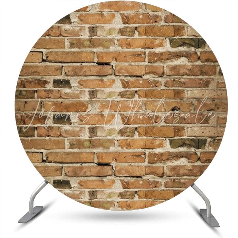 Lofaris Round Retro Faded Brown Brick Wall Party Backdrop