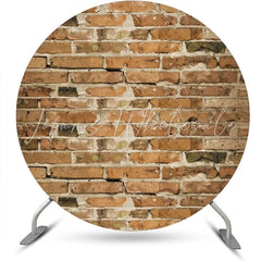 Lofaris Round Retro Faded Brown Brick Wall Party Backdrop