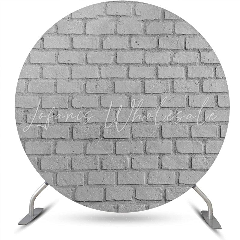 Lofaris Round Retro Grey Brick Wall Birthday Party Backdrop