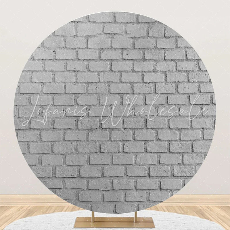 Lofaris Round Retro Grey Brick Wall Birthday Party Backdrop
