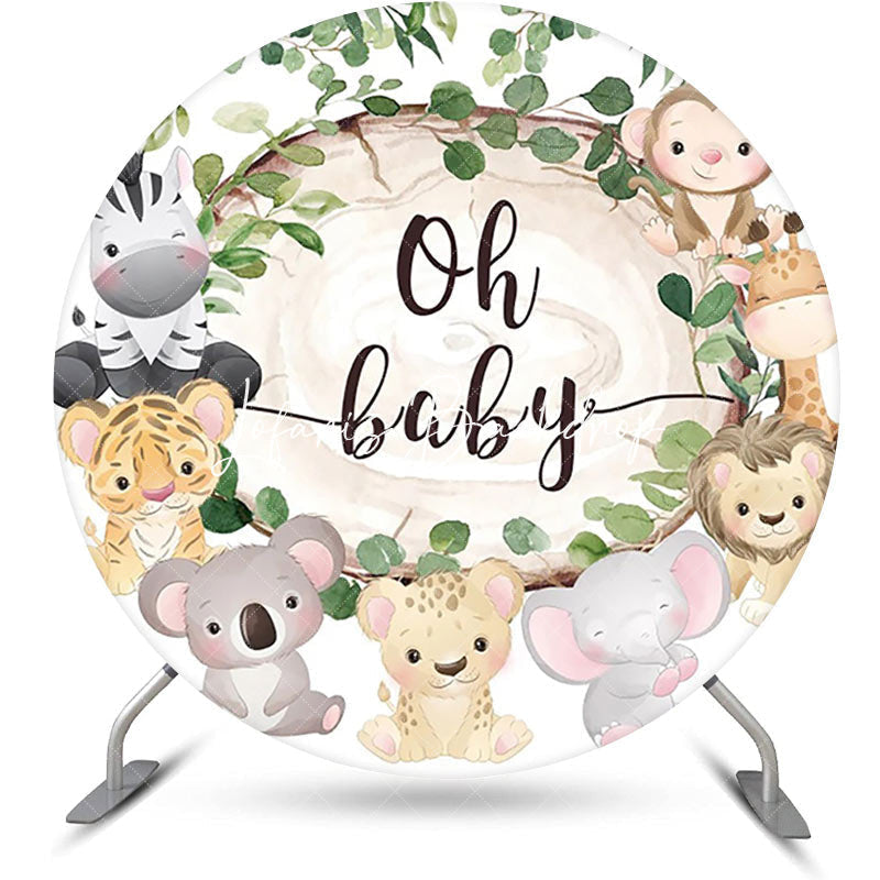 Lofaris Round Safari Animals Oh Baby Gender Reveal Backdrop