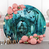 Lofaris Round Scary Castle Skeleton Bats Halloween Backdrop