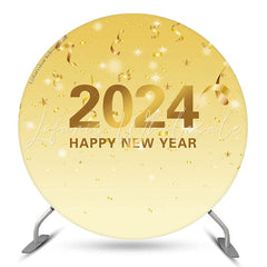Lofaris Round Simple Gold Ribbon Theme Happy New Year Backdrop