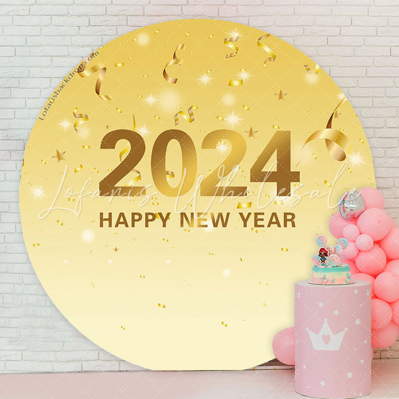 Lofaris Round Simple Gold Ribbon Theme Happy New Year Backdrop