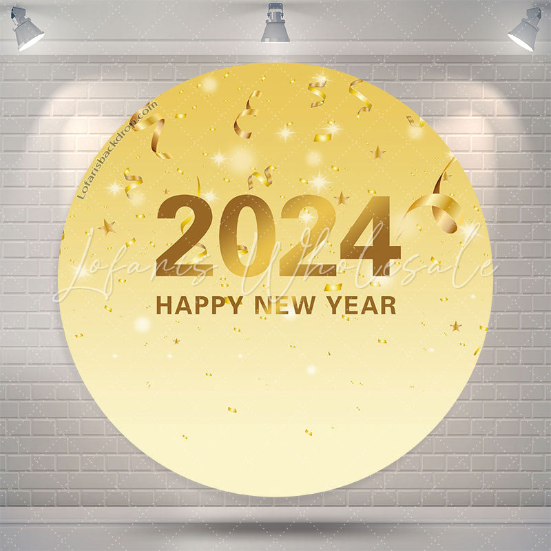 Lofaris Round Simple Gold Ribbon Theme Happy New Year Backdrop