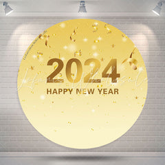 Lofaris Round Simple Gold Ribbon Theme Happy New Year Backdrop